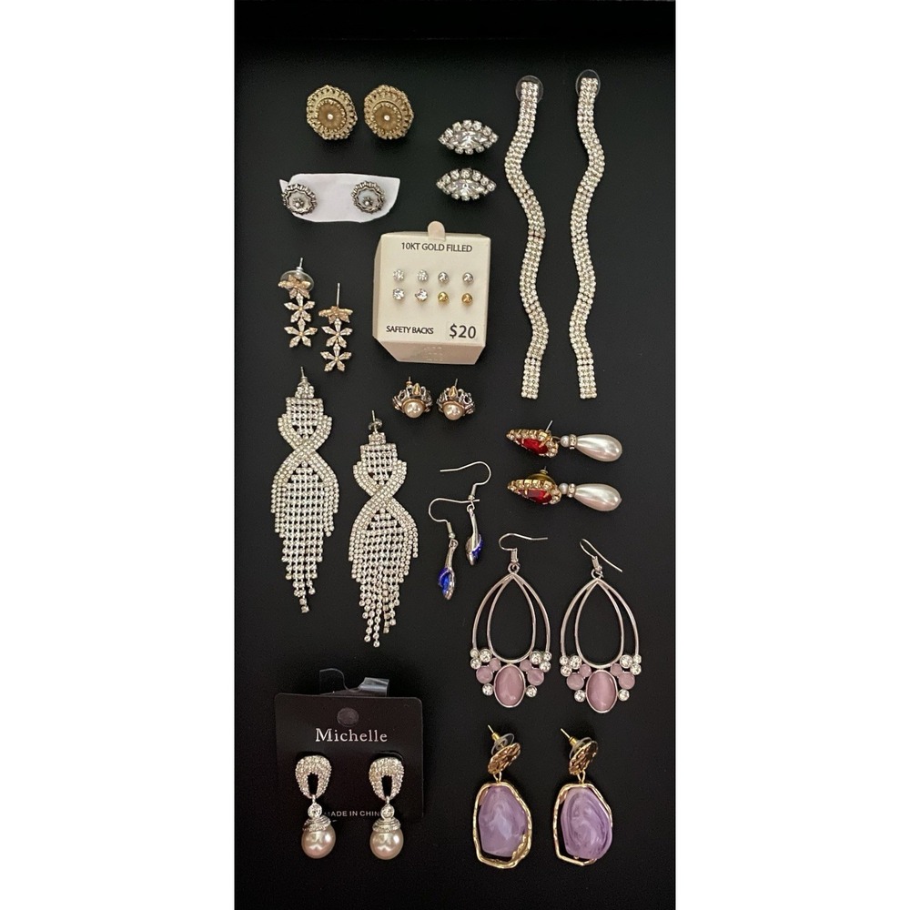 Vintage To Modern Earrings Lot Pairs Rhinestone Crystal Faux Pearl Dangle Drop